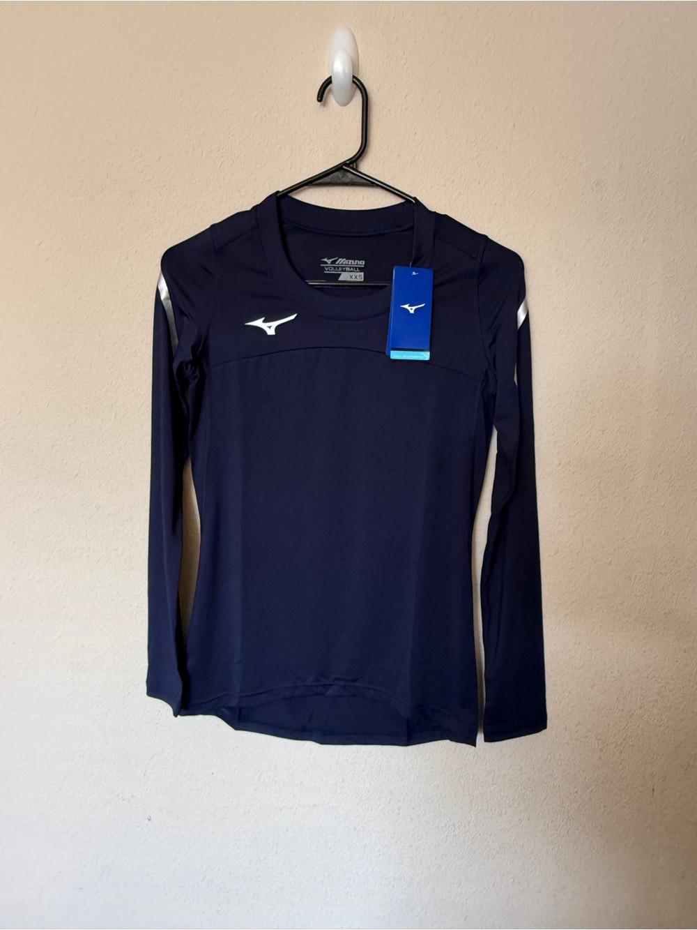 Mizuno Navy Volleyball Long Sleeve Top with White Logo